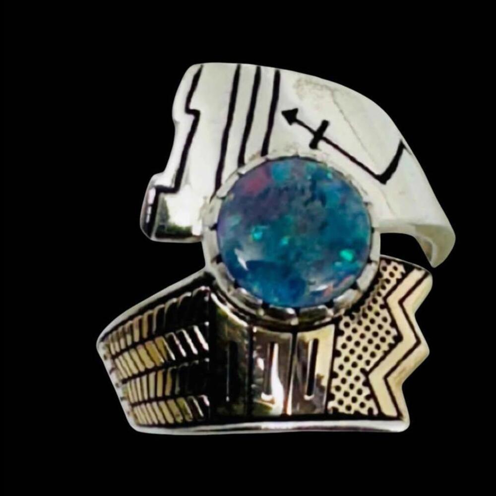 Vintage Carolyn Pollack and RMT SZ 8 Sterling and 14K Gold Opal Ring - Native AM